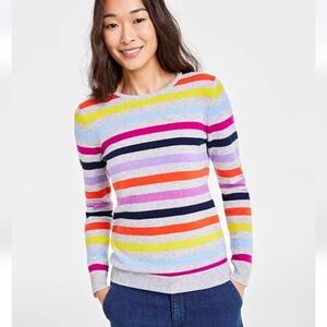 Charter Club Women's 100% Cashmere Striped Crewneck Sweater Size S